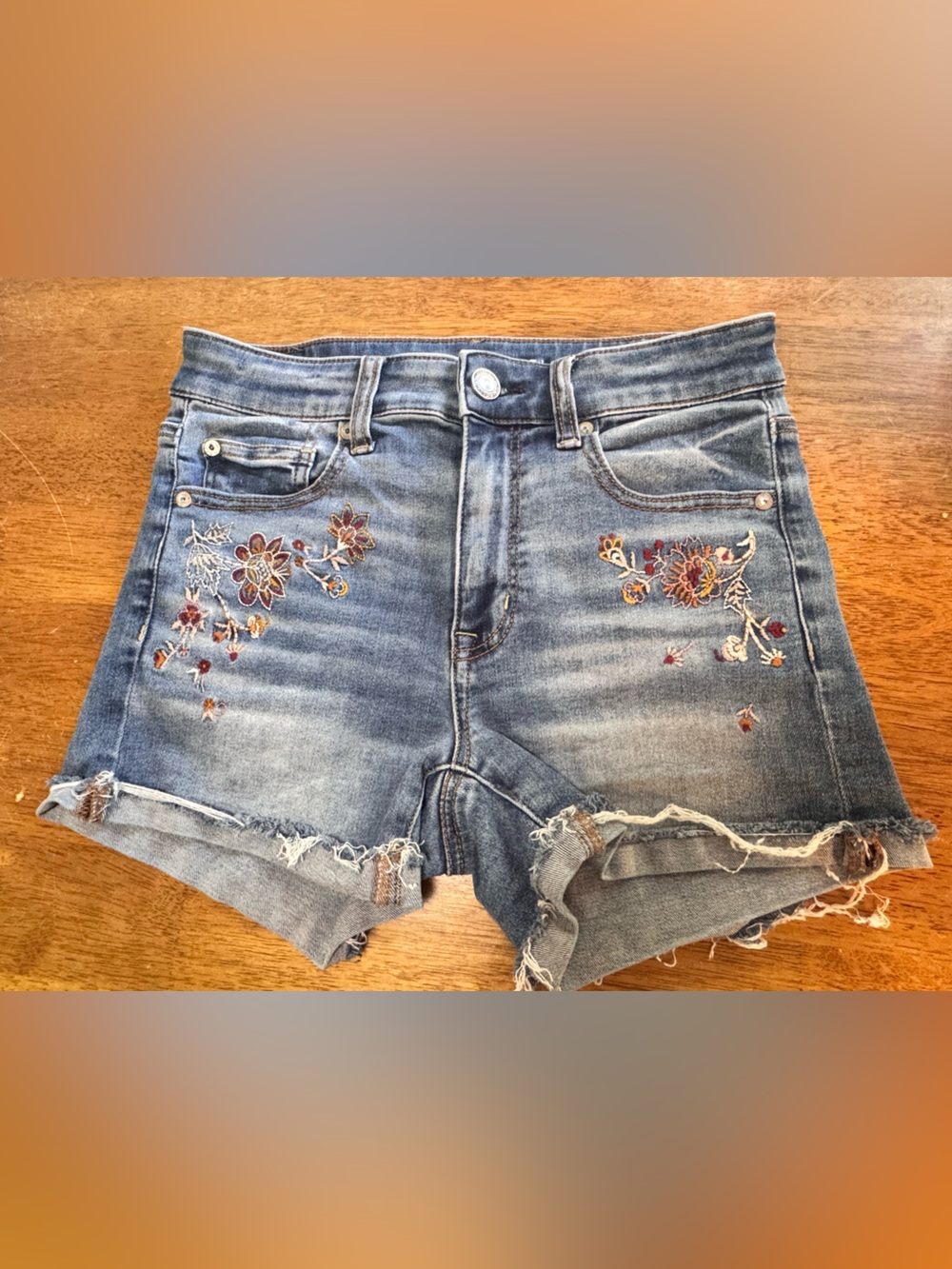 American Eagle Outfitters Blue Denim Embroidered Women's Shorts